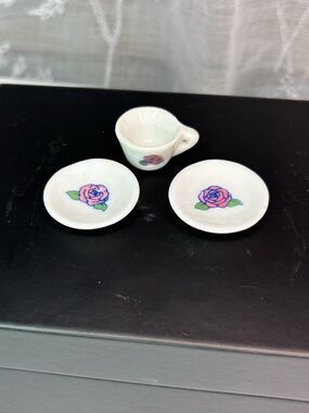 Mini Vintage Porcelain Tea Set with Pink Rose Motif